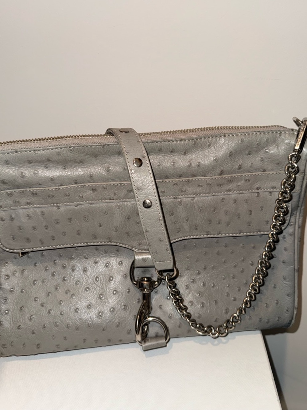 Rebecca Minkoff Gray Ostrich Embossed Leather Clutch/Crossbody